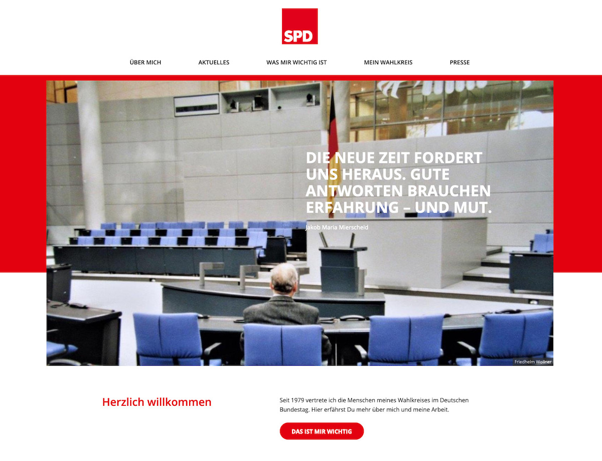 Screenshot der Startseite des SPD-Webbaukastens